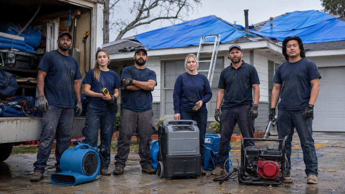 Storm Restoration field service team using The AC People operations platform